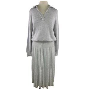 Vtg Sz 2 Small French Rags Hand Loomed Gray Knit Sweater Skirt Set Wool Angora